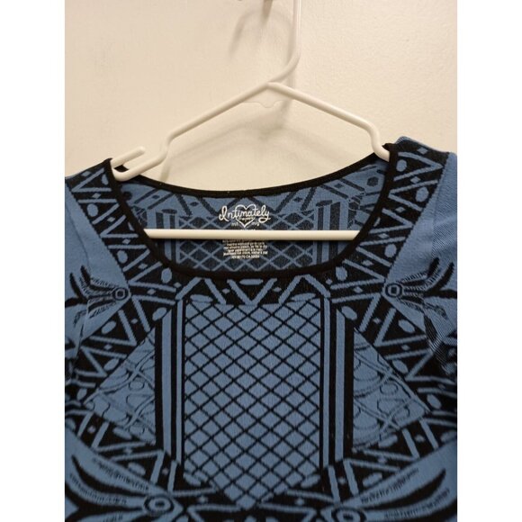 Free People Intimately Womens Bodycon Mini Dress M/L Blue Printed Long Sleeves - Picture 2 of 6